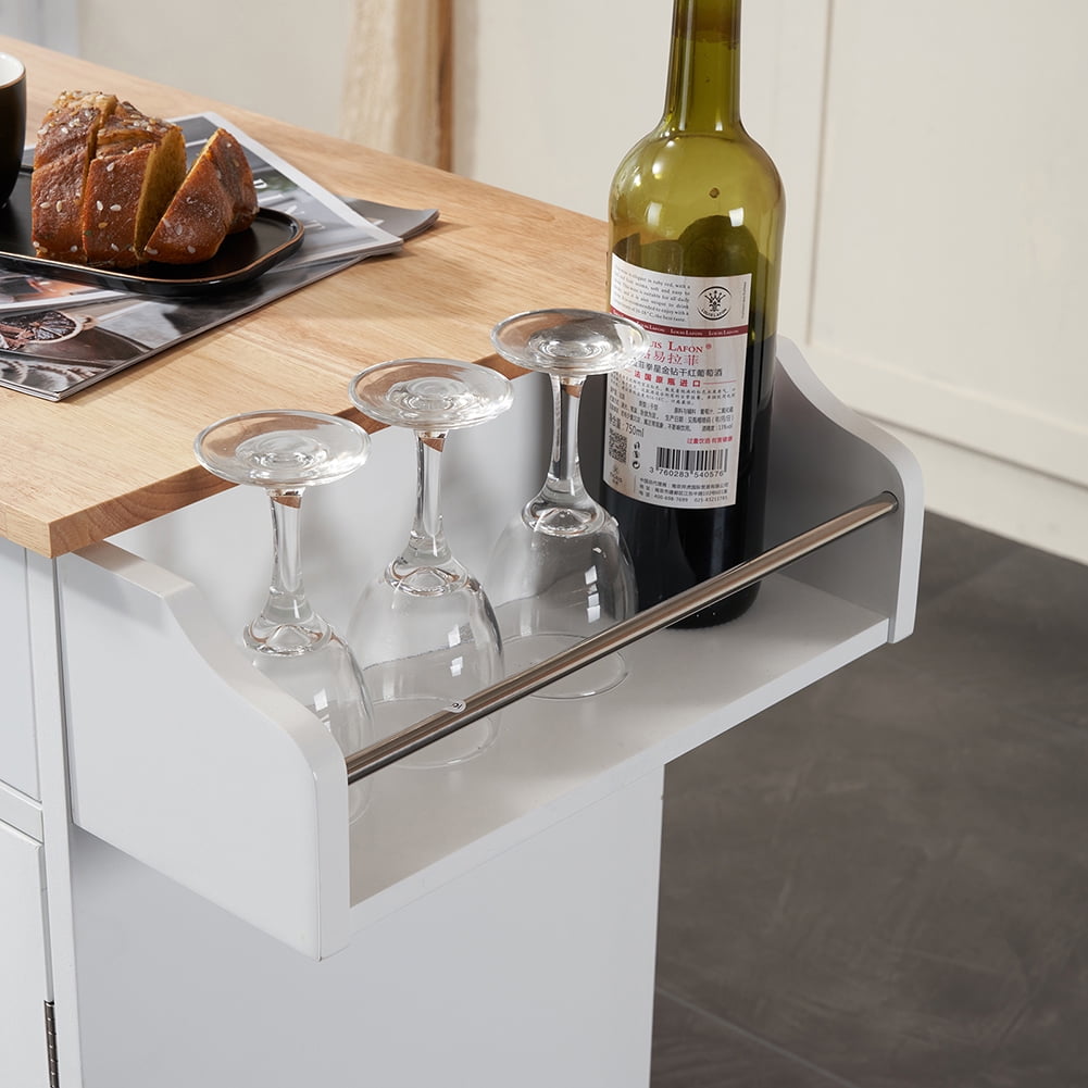 Kadyn Kitchen Island Cart, MDF Rubber Wood Dining Car with 2 Doors and 2 Drawers, Moveable Kitchen Cart for Kitchen, White Kadyn Kitchen Island Cart, MDF Rubber Wood Dining Car with 2 Doors and 2 Drawers, Moveable Kitchen Cart for Kitchen, White