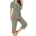 thumbnail image 3 of Bovxnpu Womens Plus Size Pajama Sets, 2 Piece Loungewear For Women, Women's Fashionable Casual Loose Printed Round Neck Button Up Capris Pajama Set XXL, 3 of 6