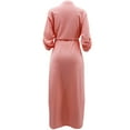 thumbnail image 5 of Women's Mini Dress Loose Fitting Waistband Wrap Dress Casual Ruffle Hem A Line Work Dress V-Neck Solid Color Long Sleeved Side Slit Summer Dress Pink L, 5 of 5