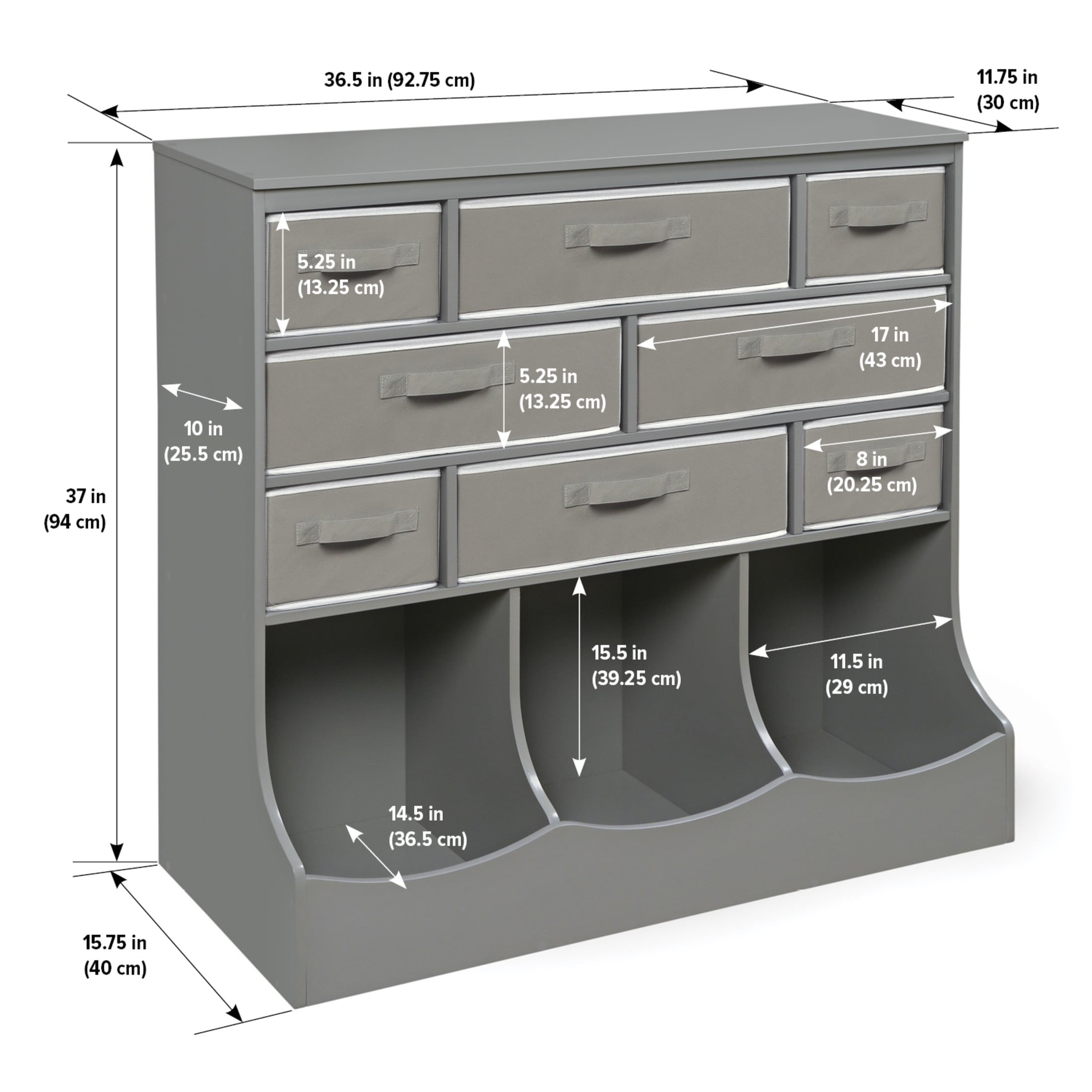 Badger Basket Children's Wooden Storage Station with Eight Baskets 51 gal Toy Storage Cube, Gray