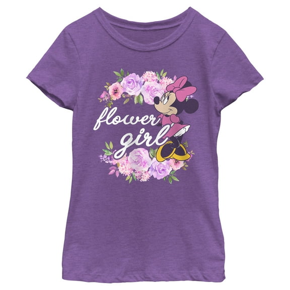 Girl's Minnie Mouse Floral Rose Frame  Graphic Tee Purple Berry Large