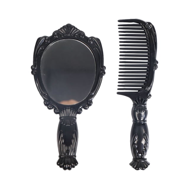 EeaseCA 1 Set Mini Comb and Mirror Smoothing Hair Comb Mirror Small Comb Mirror (Black)
