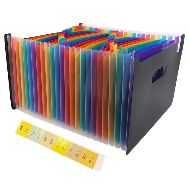 Carpeta de archivos expandible, 24 bolsillos, organizador de documentos expandible de gran capacidad con pestañas coloridas para oficina y escuela
