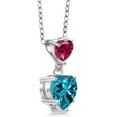 thumbnail image 4 of Gem Stone King 2.75 Cttw London Blue Topaz and Red Created Ruby Heart Shape Pendant Necklace for Women | 925 Sterling Silver | Heart 8MM and 5MM | With 18 inch Silver Chain, 4 of 5