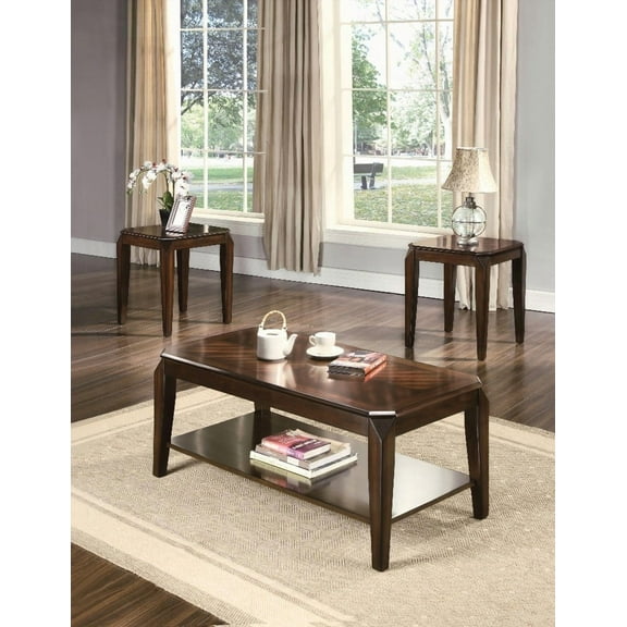 Docila 3-Piece Coffee and End Table Set with Rich Walnut Finish and Extra Storage