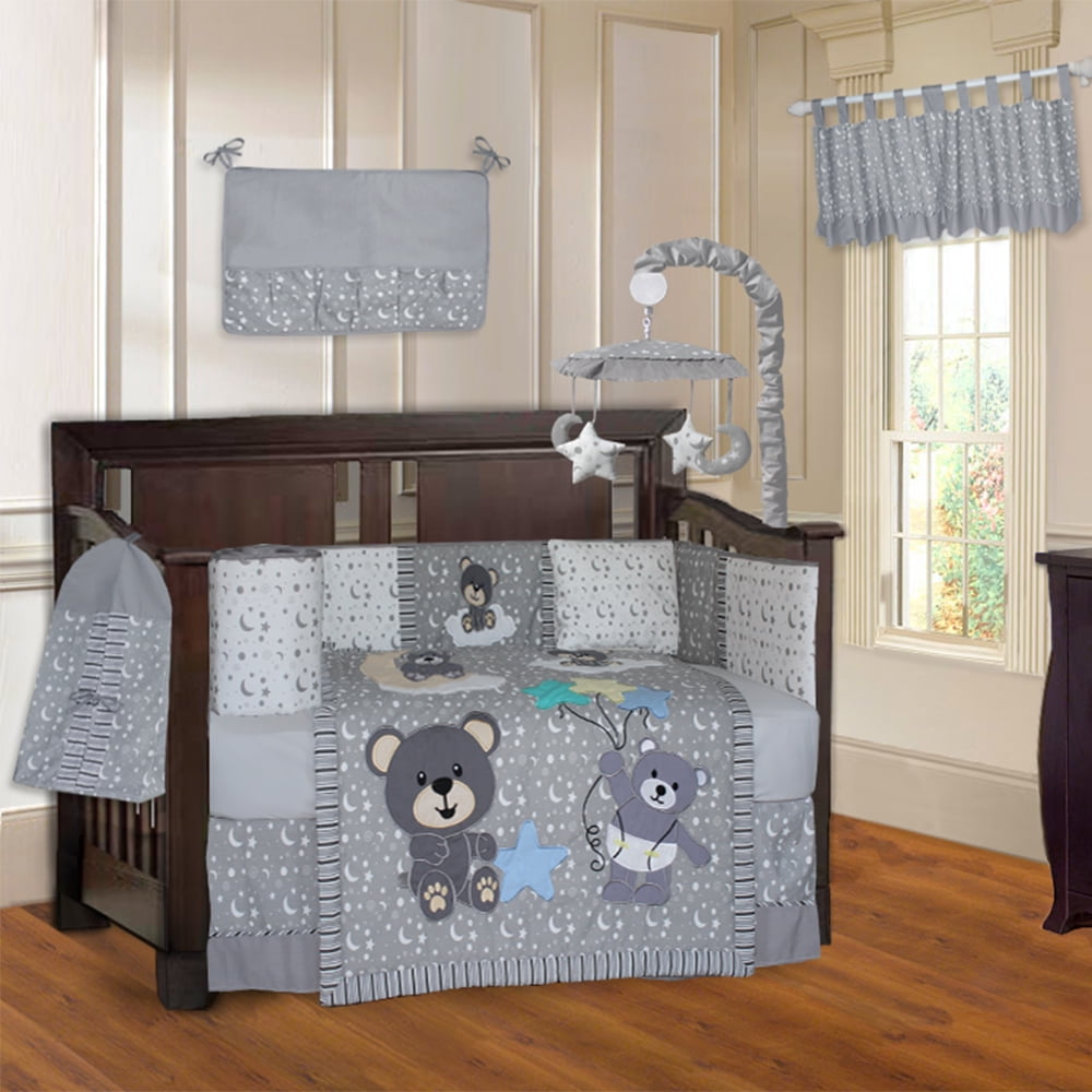 BabyFad Teddy Bear Grey 10 Piece Crib Bedding Set | Walmart Canada