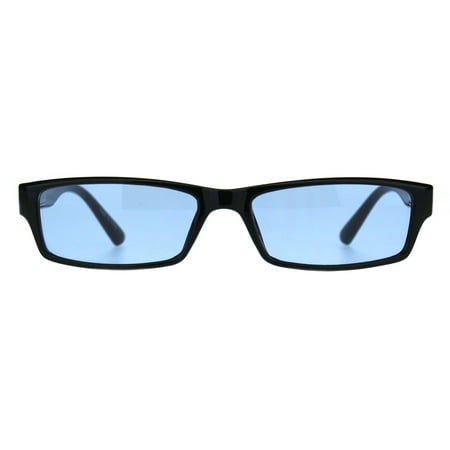 Mens Hippie Pimp Color Lens Narrow Rectangular Black Frame Sunglasses Blue