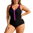 thumbnail image 5 of Women's One Piece Swimsuit Plus Size Swimsuit for Women Tummy Control Front Zipper Swimwear for Summer, 5 of 7