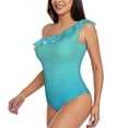 thumbnail image 5 of Daiia Teal Turquoise Women's One Piece Swimsuits Personalized One Shoulder Swimwear Asymmetric Ruffle Bathing Suits-Medium, 5 of 8