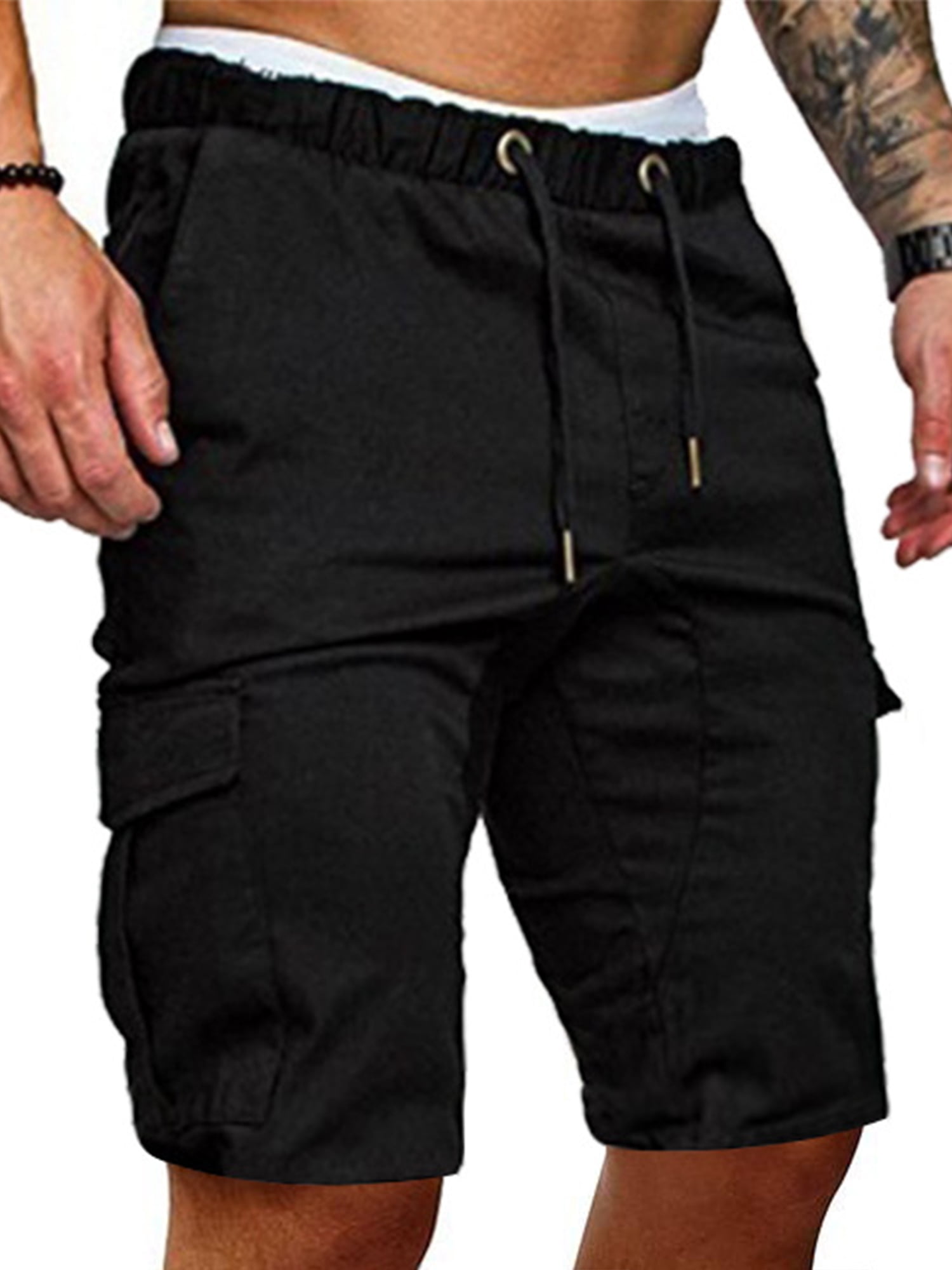 Lulucleaf Mens Shorts Casual Drawstring Elastic Waist Zipper Pockets 