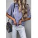 thumbnail image 2 of ABPHQTO Camisa con botones y manga enrollada a rayas azules con cuello en V para mujer, 2 of 5