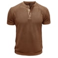thumbnail image 3 of uikmnh Men's T Shirts European Solid Color Knitted Pineapple Jacquard Texture Men Casual Loose Comfortable Trendy Button Open Neck Short Sleeved T Shirt Size:2XL, 3 of 7