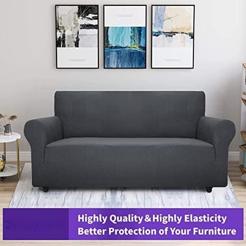 Super Stretch Couch Cover (72"-92") Universal Sofa Covers with Elastic Bottom, Dog Cat Pets Friendly Washable Furniture Protector Fitted Sofa Slipcovers Stay in Place (Dark Grey, Sofa)