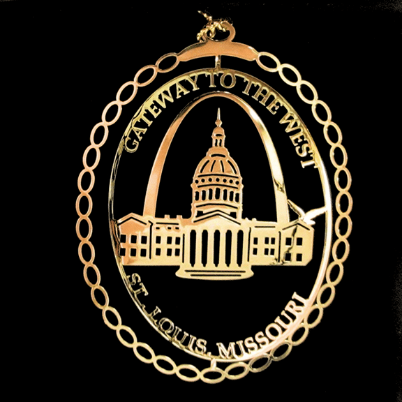 I Love My State St. Louis Brass Gateway Arch Ornament Black Leatherette Gift Box