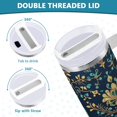 thumbnail image 3 of Yayeee 40oz Stainless Steel Tumbler with Straw and Handle Double-Wall Insulated Travel Water Bottle, Navy Blue Peacock Pattern, 3 of 8
