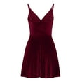 thumbnail image 5 of Homchy Women Sleeveless Strap Velvet Petite Cocktail Beach Evening Party Sexy Low Cut V Neck Mini Gowns Dress, 5 of 7
