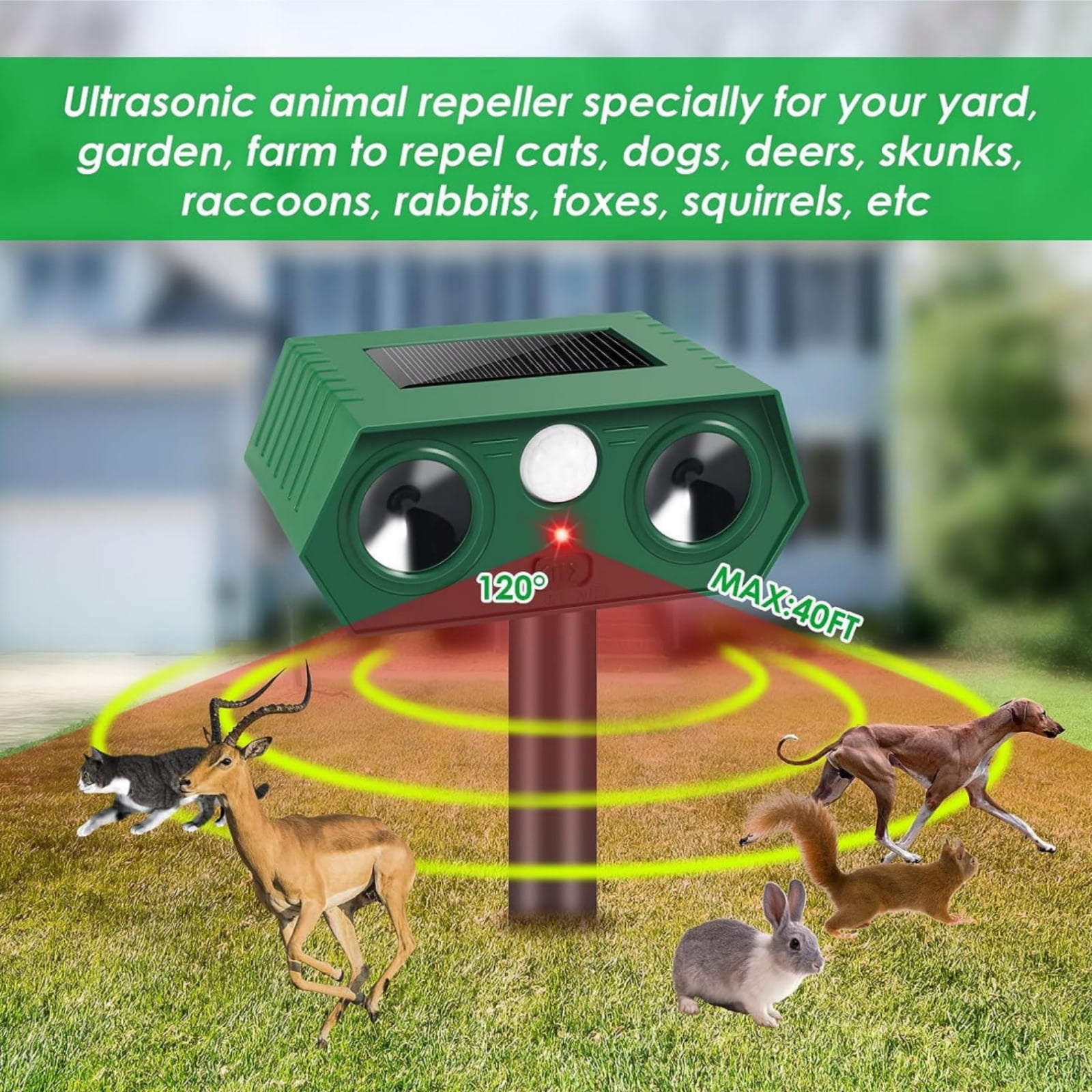 Paddsun Solar Animal Traps,2 Pack Ultrasonic Cat Traps Outdoor Waterproof Deer Deterrent for Bird Dog Skunk Squirrels Deterrent with Motion Detection Flash Lights for Outdoor Farm