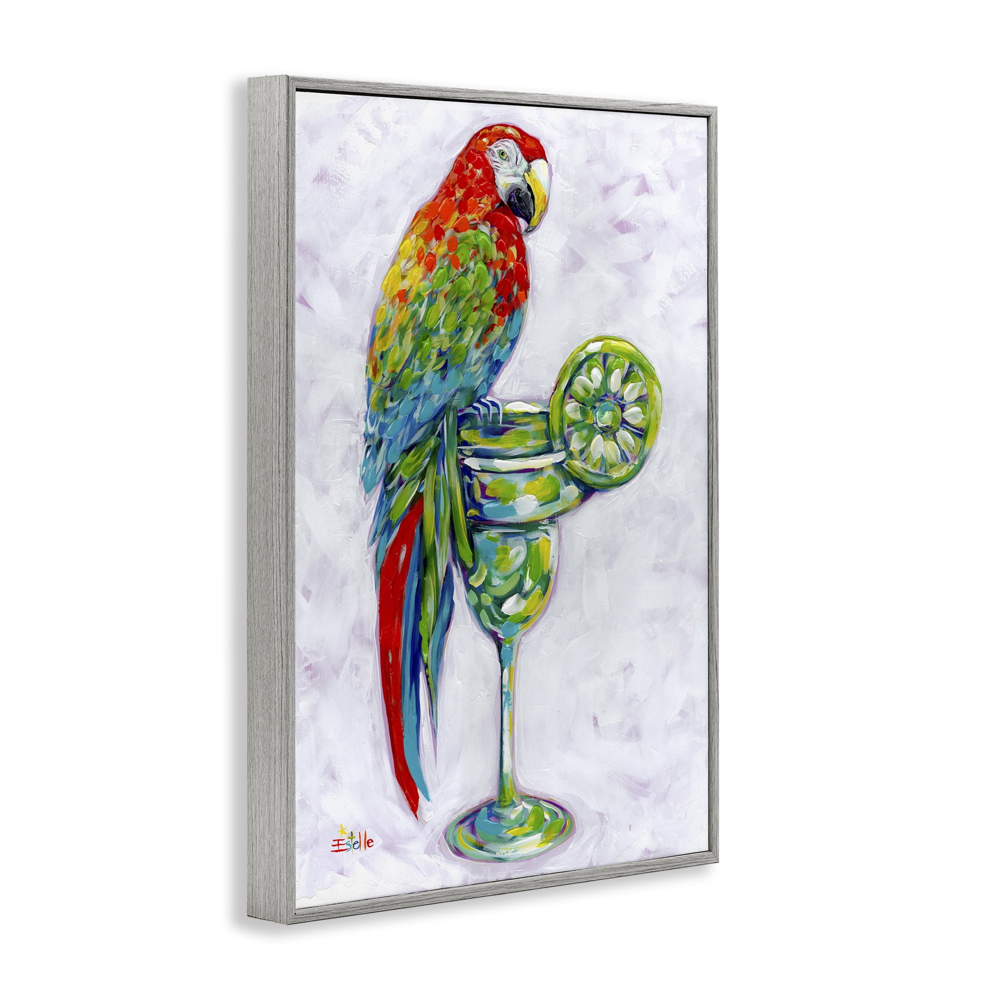 Stupell Industries Margarita Parrot Perched Food & Beverage Painting Gray Framed Art Print Wall Art, 16 x 24