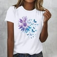 thumbnail image 2 of Womens Short Sleeve T-Shirts Polyester Casual Sunflower Butterflies Printed Graphic Base Tee Shirt Summer Tops (L, White), 2 of 4