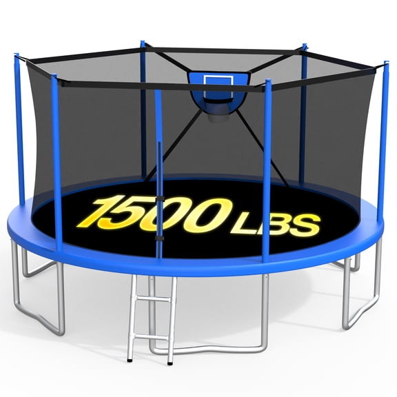 XMIKA Trampoline for Kids 16 FT Outdoor Trampolines with Basketball Hoop, Heavy Duty Trampoline with Safety Enclosure Net, Ladder, 1500LBS Weight Capacity Backyard Trampolines
