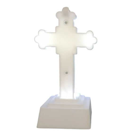 JNANEEI Cross Shaped LED Night Lamp Church Ornament Standing Catholic Crucifix Statue Religious Gift for Home Tabletop Crosses