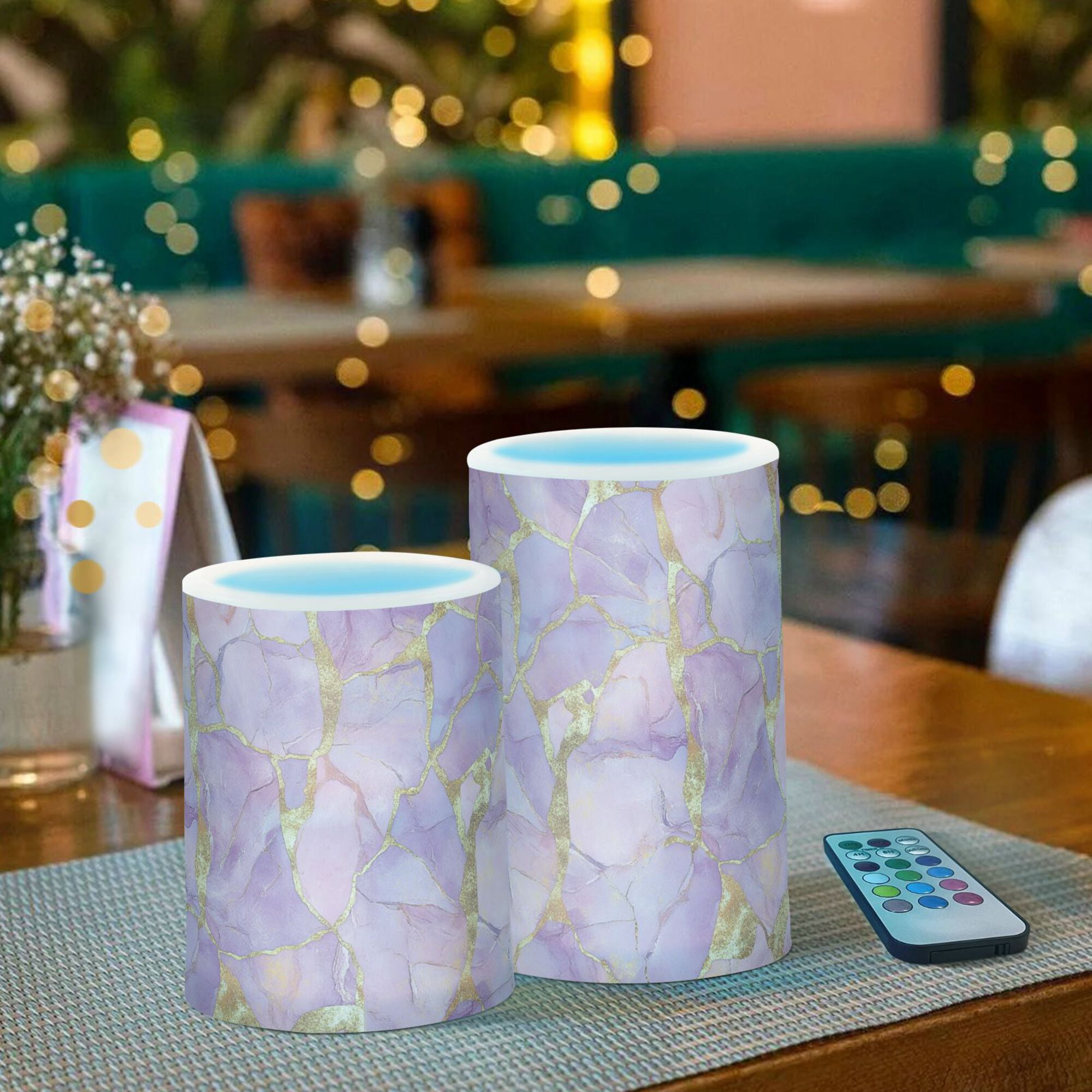 Yayeee Flameless Candles with Remote Flickering Battery Operated Multi Color Changing, Pastel Pink Marble Pattern