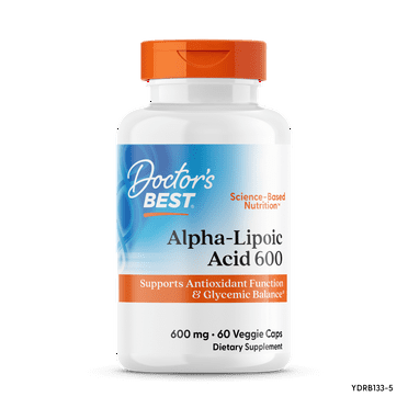 Doctor's Best Alpha-Lipoic Acid, Non-GMO, Gluten Free, Vegan, Soy Free, Promotes Healthy Blood Sugar, 600 mg, 60 Veggie Caps