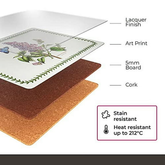 Pimpernel Botanic Garden Collection Placemats | Set of 4 | Heat Resistant Mats | Cork-Backed Board | Hard Placemat Set for Dining Table | Measures 15.7” x 11.7” Multicolor