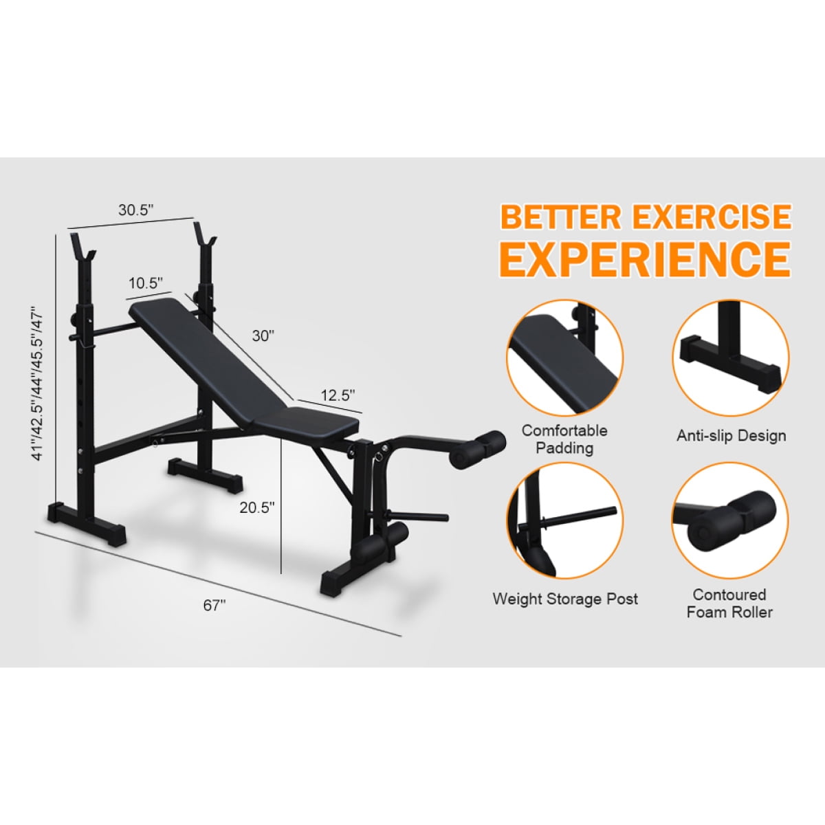 Olympic Weight Bench with Squat Rack, Adjustable Bench Press Set, Full Body Strength Training Fitness Equipment for Home Gym Workout