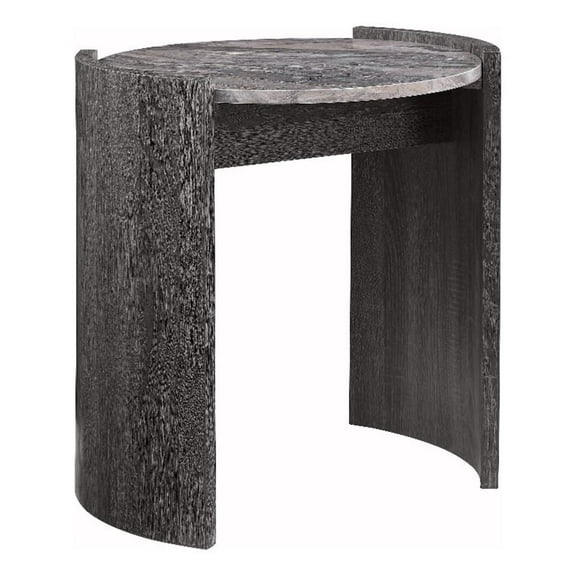 Gladstone Round Faux Marble Top End Table Distressed Grey