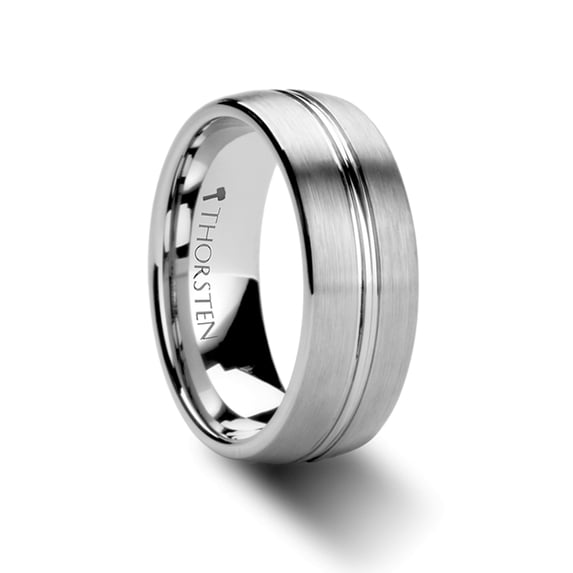 Boss Domed Center Groove Tungsten Carbide Ring With Brush Finish