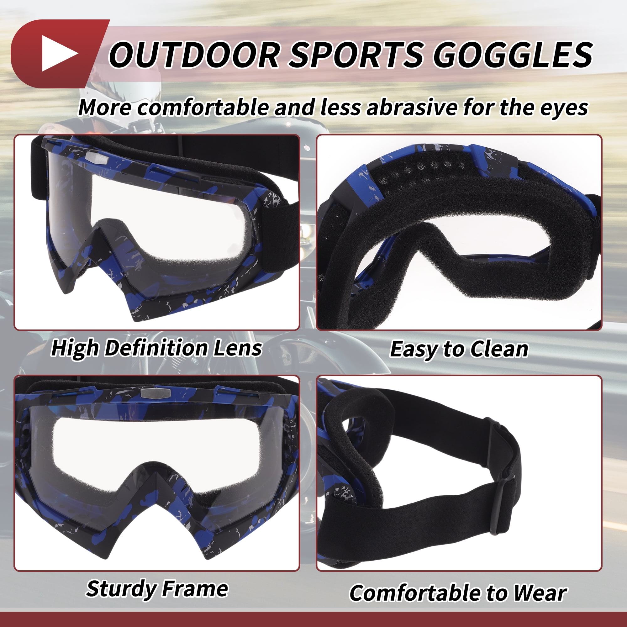 Unique Bargains Motorcycle Riding Goggles PC TPU Cycling Sunglasses Clear Lens Blue Black Frame
