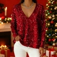thumbnail image 6 of WTXUE Women's Trendy Casual V Neck Real Sequin Tops Long Sleeve T Shirt Fashion Plus Size Tops Fall Shirts Glitter Pullover Sparkly Party Blouse Loose Tunic Tops Red S, 6 of 9