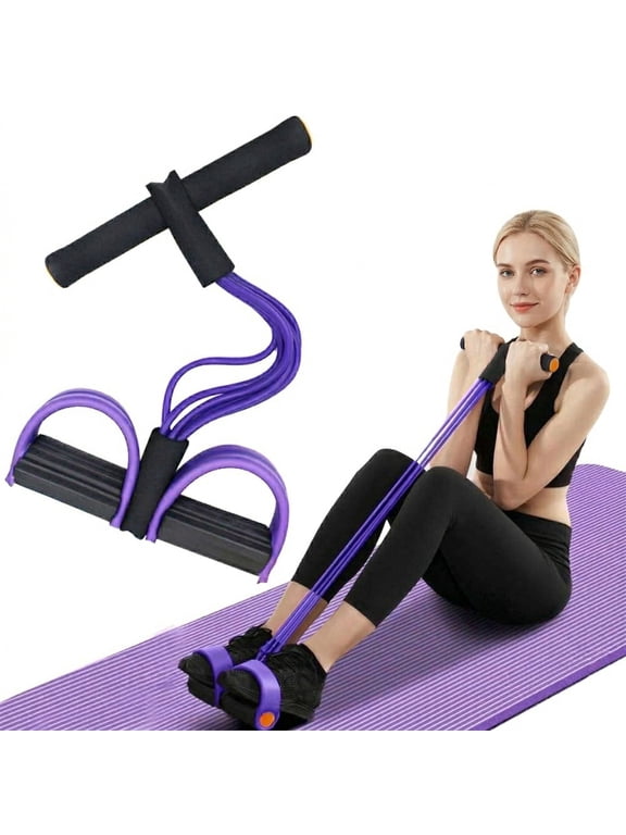 Pedal Resistance Bands with Handles, 6-Tube Natural Rubber Foot Pedal Exercise Band for Abdomen Waist Arm Leg Stretching Training, Purple