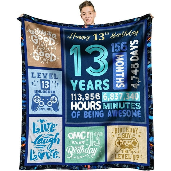 13th Birthday Gifts for Boys, 13 Year Old Boy Gift Ideas, Birthday Presents for 13 Year Old Boys, Official Teenager Birthday Decorations for Boy Throw Blanket 60 x 50 Inch