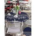 thumbnail image 5 of Outdoor Tablecloth with Umbrella Hole for Patio/Picnic/Party/Camping, Boho Navy Blue Flower Waterproof Table Cloth Round Cover Washable, Abstract Bohemia Pesley Floral (Dia 54"), 5 of 8