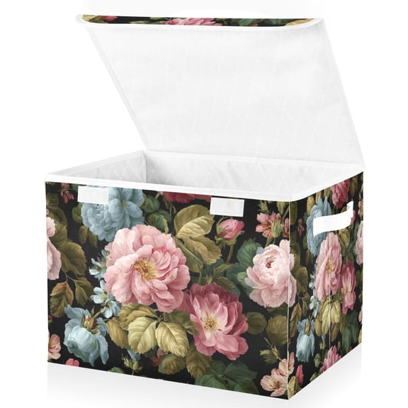 Foldable Fabric Storage Bin With Handle Collapsible Basket Box Storage With Lid Organizer Rococo-style