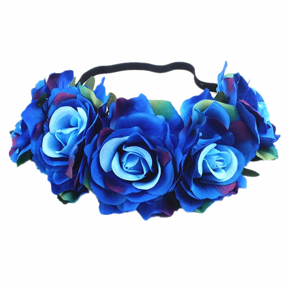 XuBa Artificial Flower Garland Rose Love Shape Wreath Headband Silk Rose Wedding Car Decor Halloween Party Wear