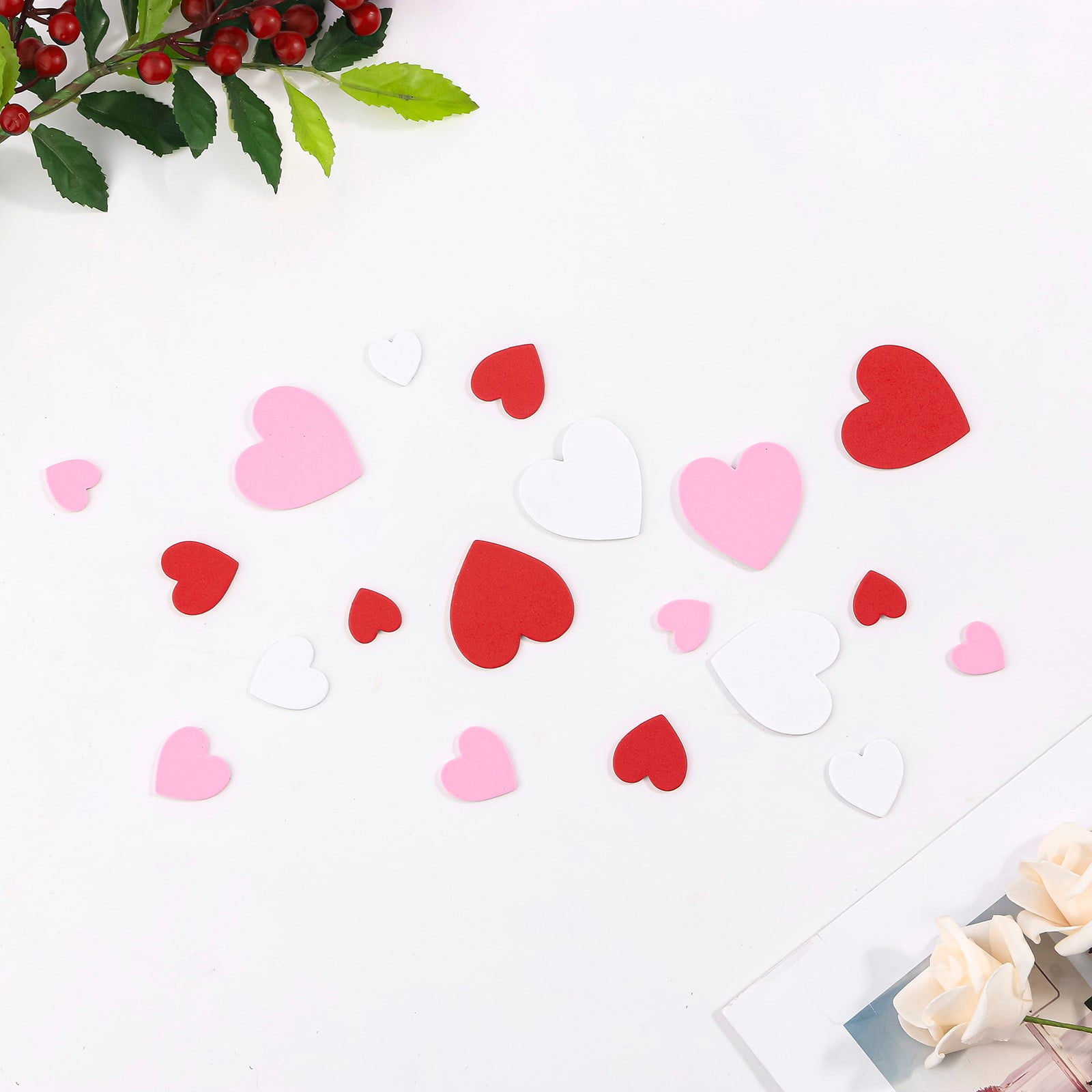RuiJiao Heart-Shaped Sponge Foam Stickers 300 Pack for Mother's Day Decoration, Red Pink White Colors, DIY Craft Scrapbooking Party Supplies
