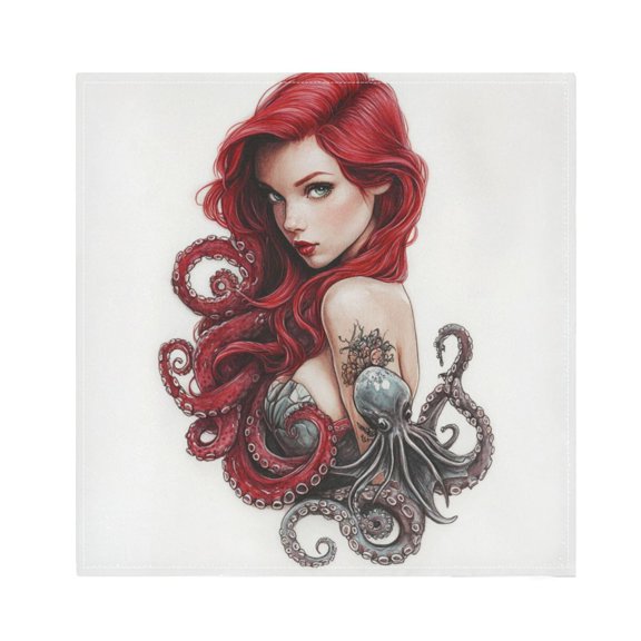 Satin Polyester Napkins - 20x20 InchSingle-Sided Printed Napkins, 1-Piece/4-Piece/6-Piece Set, DIY Personalized Table Setting，Mermaid