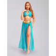 thumbnail image 7 of Aislor 2Pcs Womens Sequin Tassels Belly Dance Costume Halter Crop Top with Mesh Long Skirts Set Sky Blue L, 7 of 7