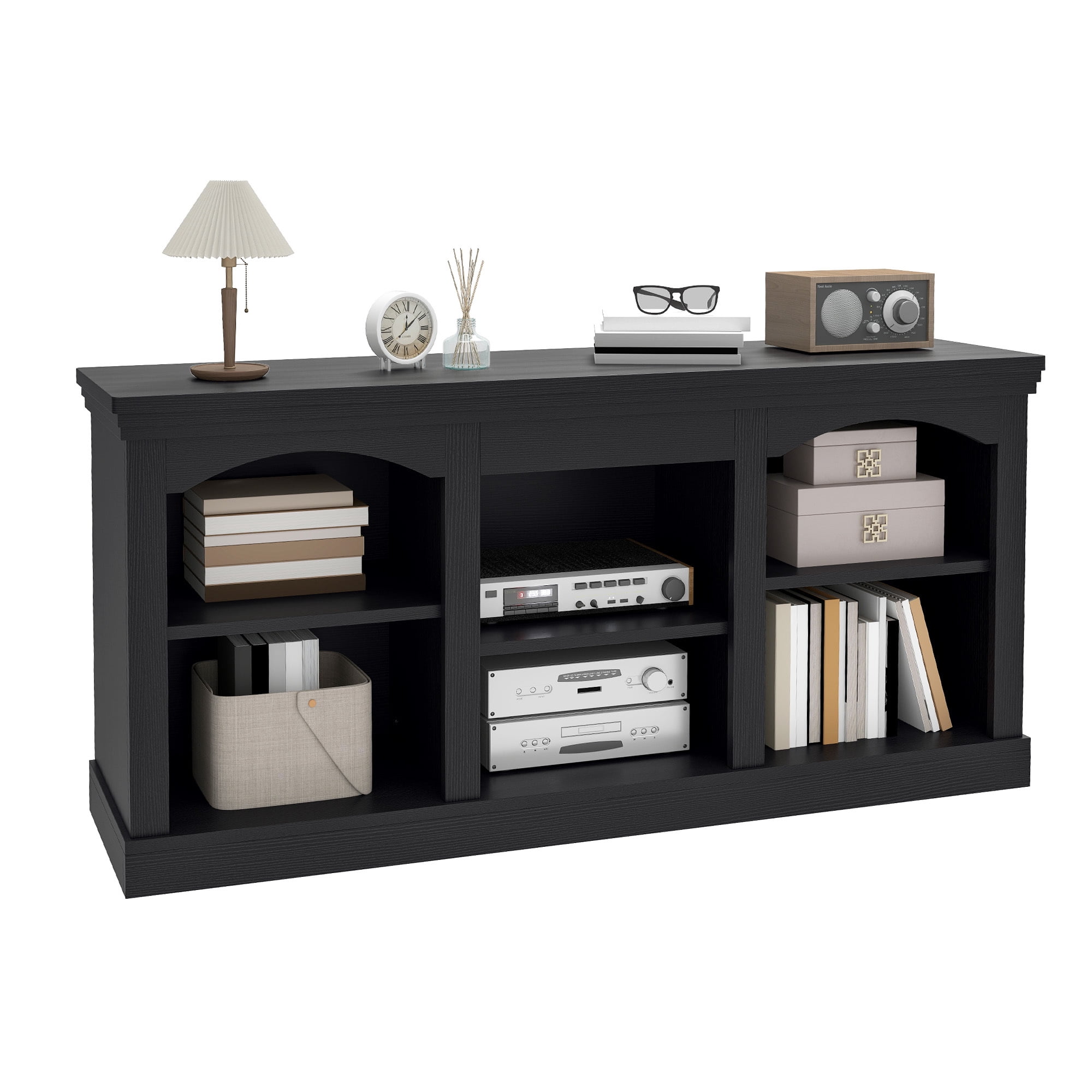 Uforic 59" TV Stand for 60 Inches TV, Farmhouse Entertainment Center with Adjustable Shelf & Storage Cabinets, Black
