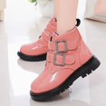 thumbnail image 2 of Viluyesy Girls Boots Patent Leather Chunky Non-Slip Double Buckle Comfortable Durable Side Zipper Easy On Off Shoes Pink Size 12.5Little Kids, 2 of 9