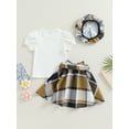 thumbnail image 4 of Bagilaanoe 3Pcs Little Girls Skirt Set Short Sleeve T-shirt Tops + Plaid Skirt + Hat 3T 4T 5T 6T 7T Kids Casual Outfits, 4 of 8