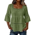 thumbnail image 4 of Craaazy Women Short Sleeve Tops Relaxed Fit Solid Color Square Neck Lace Trim Tunic Blouses Soft Fabric for Going Out Summer Vacation, Business Casual Daily Wear, 4 of 7