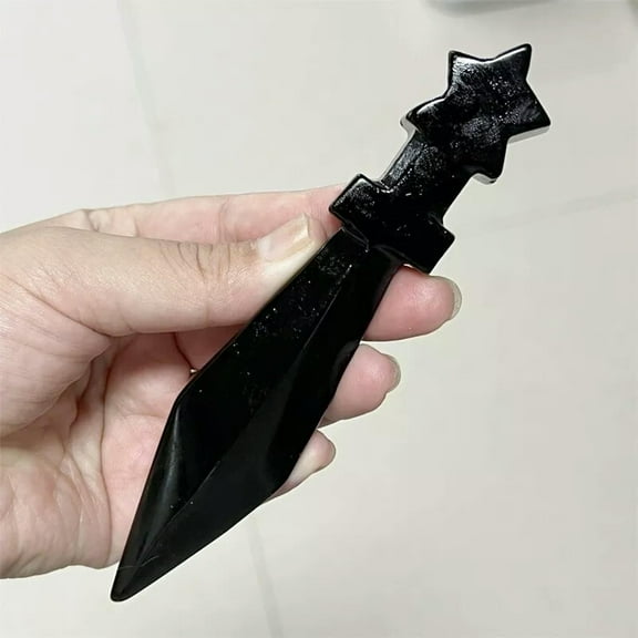 GKNET 5"  Natural Obsidian dagger Carved skull Quartz Crystal Skull Gem Healing 1PC