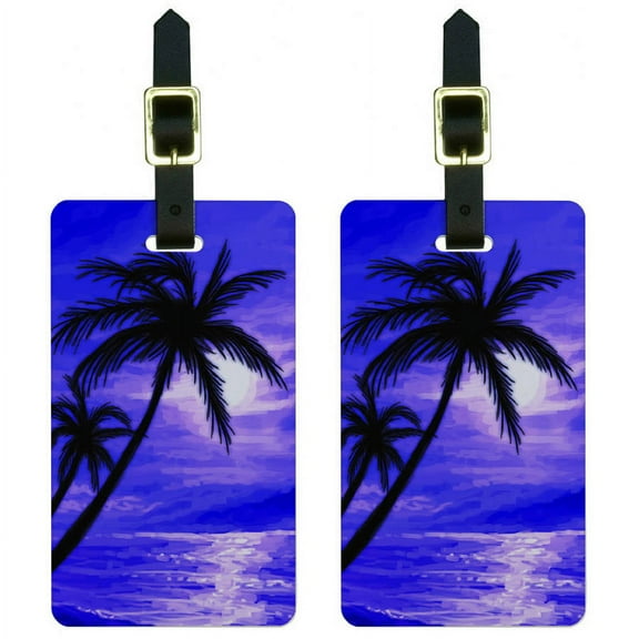 Palm Trees And Sunset Purple Beach Tropical Ocean Luggage Tags ID, Set of 2