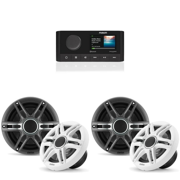Fusion MS-RA210 Source Unit w/ (2 Pair ) Clarion CMSP-651-SWG Premium 6.5-inch Coaxial Marine Speakers ( Includes White & Gray Sport Grilles )