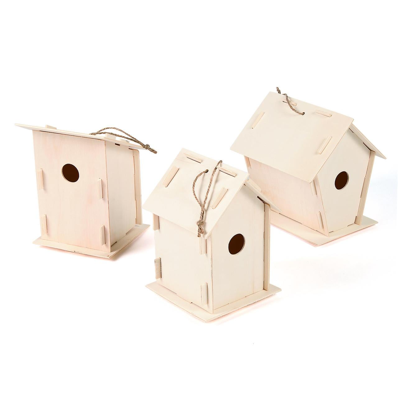 Fun Express DIY Unfinished Wood Birdhouses Craft Kit - Ideal for Creative Camp Projects Spring Crafts Personalized DIY Gifts - Perfect for Kids Adults & Group Activities - Easy to Assemble - 12 Piece