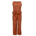 thumbnail image 4 of Women Summer 2 Piece Outfits Sleeveless Tank Crop Top Ruffle Hem Wide Leg Pants Linen Jumpsuits Lounge Matching Beach Sets, 4 of 6
